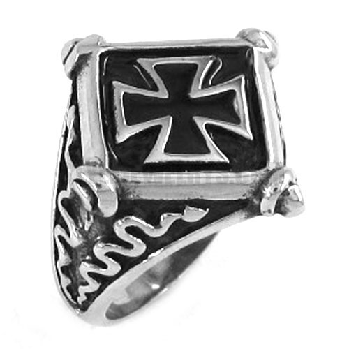Spiral Snake Shank Pattee Cross Biker Ring Stainless Steel Cross Ring SWR0219 - Click Image to Close
